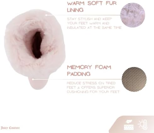 Juicy Couture Women's Slip On Winter Snow Boots Warm & Insulated Fur Lining Comfortable Fashion Booties
