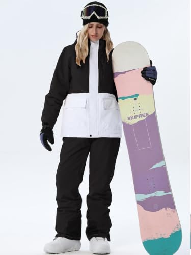 Women's Ski Jackets and Bib Pants Set Windproof Waterproof Insulated Snowsuit