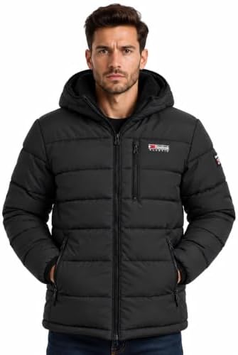Reebok Mens Sherpa Lined Hooded Puffer Jacket, Quilted Winter Coat