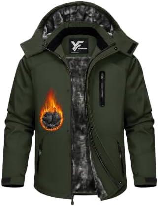 Yufawow Magnetic Placket No Fumbling Just Snap Men Winter Jacket Skiing Jacket Insulated Fleece Lined Waterproof Windbreaker for Snowboard Hiking Camping ATV Outdoor Work