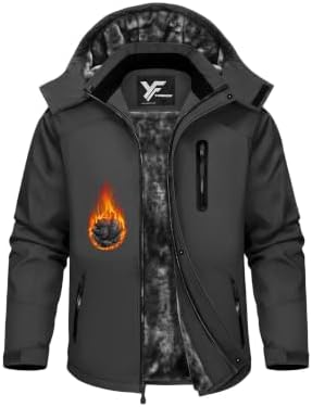 Yufawow Magnetic Placket No Fumbling Just Snap Men Winter Jacket Skiing Jacket Insulated Fleece Lined Waterproof Windbreaker for Snowboard Hiking Camping ATV Outdoor Work