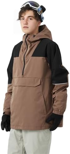 Mens Pullover Snowboard Jacket Waterproof Hooded Insulated Ski Jacket Warm Winter Snow Coat