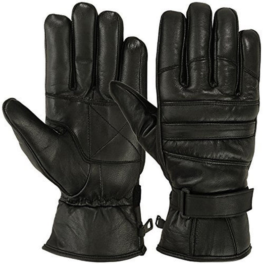 Mens Motorbike Gloves Cold Weather Motorcycle Riding Genuine Leather Black Glove-Black-Gray-L