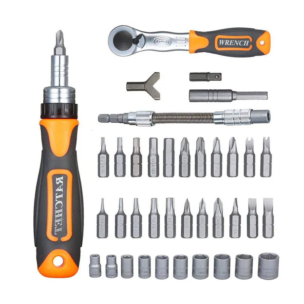 38Pcs Set Rachet Screwdriver Bit Set Socket Slotted Phillips Pozi Torx Hex Tool