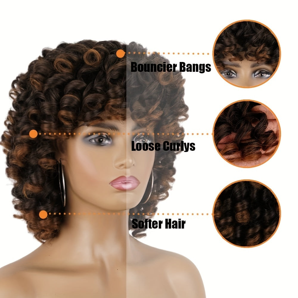 Elegant 12-inch Multi-color Curly Hair Non-toxic Wig, Natural Synthetic Full-head Wig, Heat-resistant, Suitable For The Whole Scene.