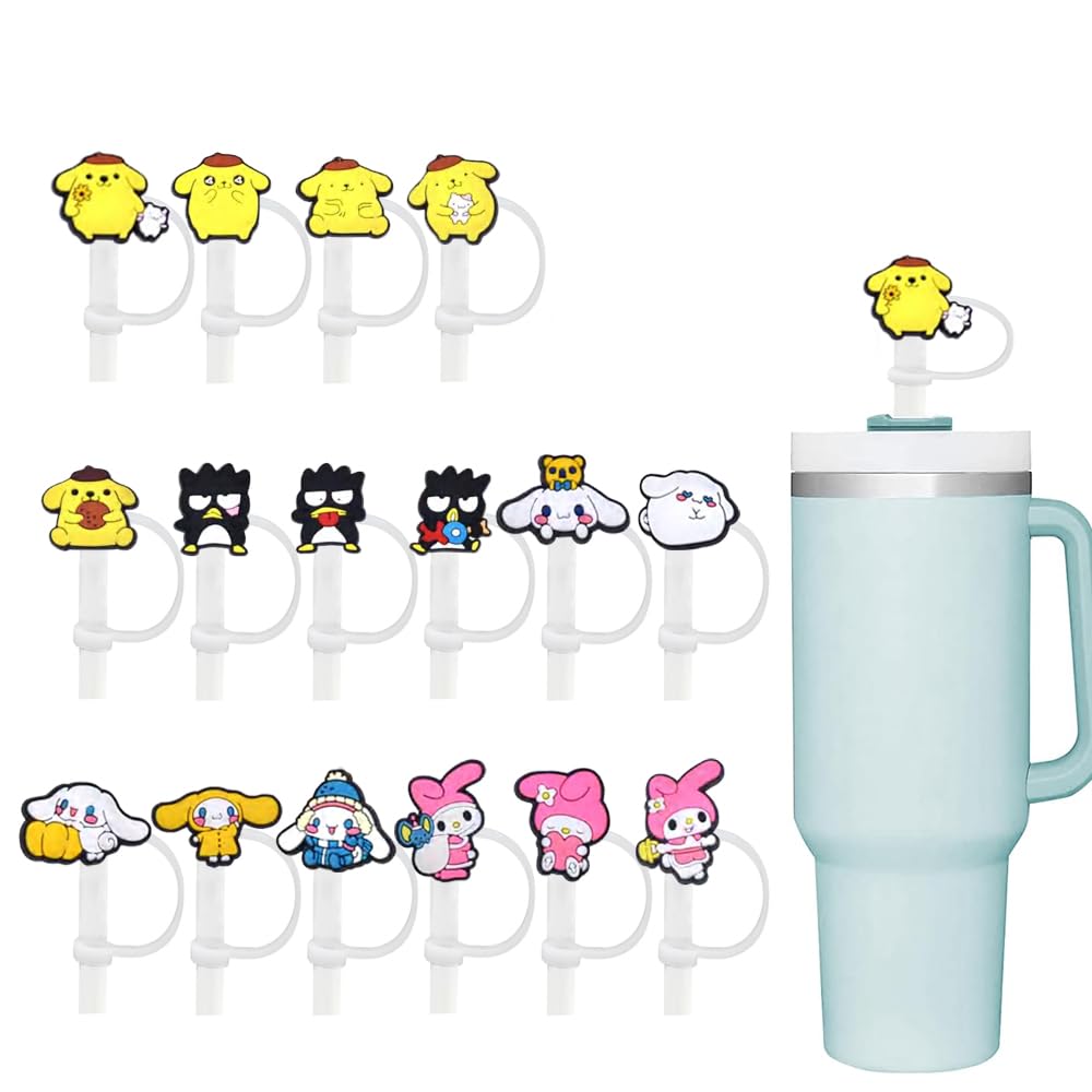 16Pcs 10mm Straw Cover for Stanley CupCute Silicone Straw Topper Straw Covers Cap for Stanley Cup 30&40oz with TumblersCartoon Stanley Lid Accessories Simple Stanley Cup Straw Topper SH-03-16