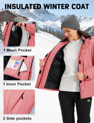 MAGCOMSEN Women's Winter Coats Waterproof Ski Snow Warm Fleece Lined Jacket
