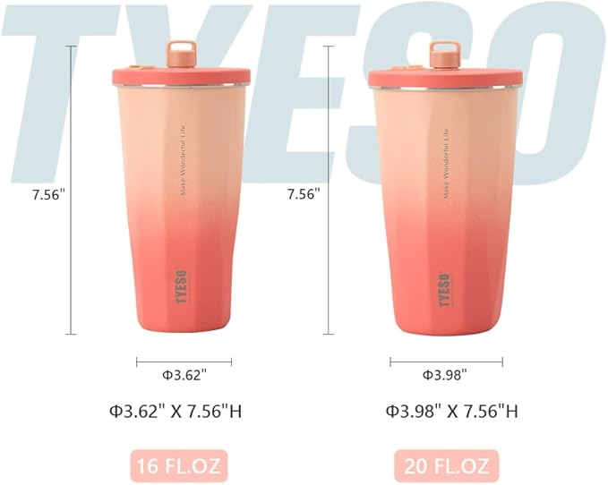 TYESO 20oz Tumbler with Retractable Straw, Stainless Steel Tumbler with straw inside Stainless steel wide-mouth vacuum insulation bottler home office outdoor multi-color (GRADIENT SAKURA, 20 oz)