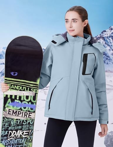WULFUL Women's Waterproof Ski Jacket Warm Winter Coats Windproof Winter Jackets for Women Fleece Lined Windbreaker with Hood