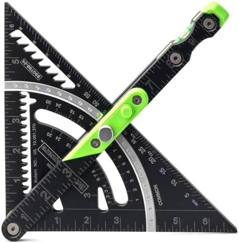 Britton Square Britton Square® 7" Rafter Square - Patented Locking Pivot Arm Angle Finder, Heavy Duty Aluminum Carpenter Layout Tool with 3 Built-in Level Vials for Woodworking, Framing & Roofing