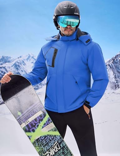 WULFUL Men's Waterproof Ski Jacket Warm Winter Coats Windproof Winter Jackets for Men Fleece Lined Windbreaker with Hood