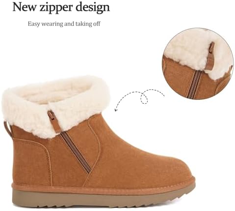 Hsyooes Snow Boots for Women Suede Leather Winter Boots Warm
