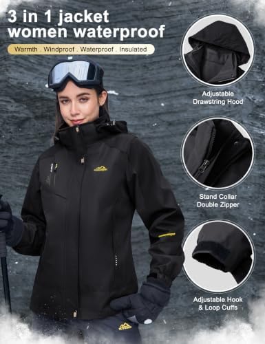 MAGCOMSEN Women's 3-in-1 Winter Coats Snow Ski Jacket Waterproof Windproof Fleece Lined Winter Jacket Parka