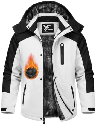 Yufawow Magnetic Placket No Fumbling Just Snap Men Winter Jacket Skiing Jacket Insulated Fleece Lined Waterproof Windbreaker for Snowboard Hiking Camping ATV Outdoor Work