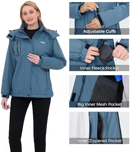 wantdo Women Hardshell Waterproof Windproof Insulated Ski Trekking Jacket