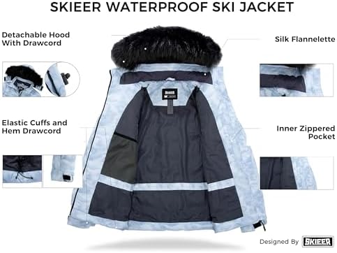 Women's Ski Jacket Waterproof Warm Puffer Thick Hooded Winter Coat