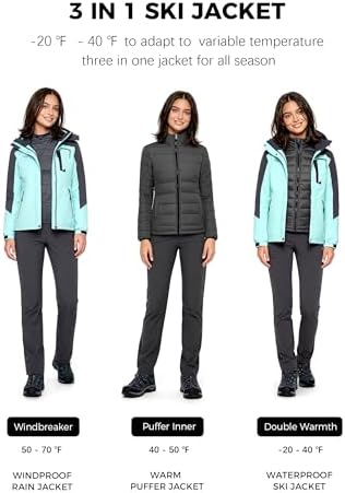 wantdo Women's 3 in 1 Ski Jacket Waterproof Winter Coat Snowboard Jackets