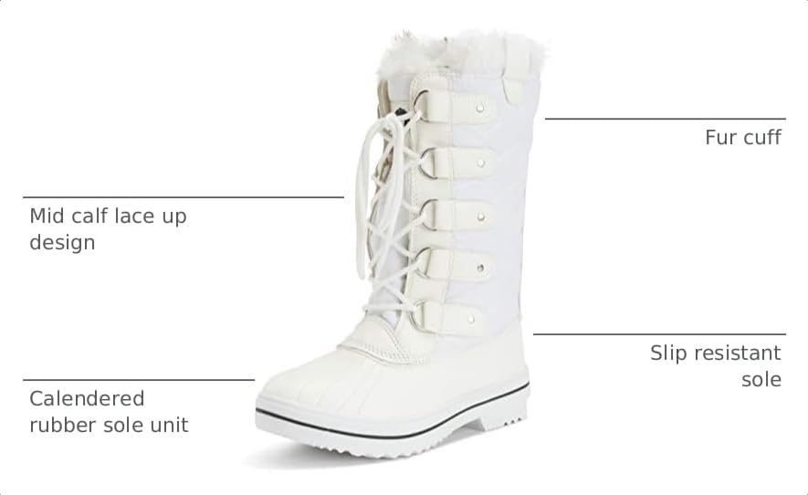 POLAR Womens Snow Boot Nylon Tall Winter Fur Lined Snow Warm Waterproof Rain Boot