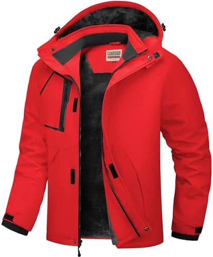 WULFUL Men's Waterproof Ski Jacket Warm Winter Coats Windproof Winter Jackets for Men Fleece Lined Windbreaker with Hood