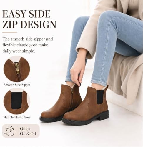 Womens Chelsea Boots Fur Lined Winter Ankle Boots Side Zip Round Toe