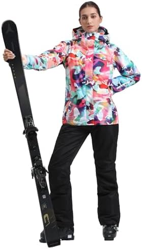 Womens Ski Jacket Pants Set Waterproof Snowboard Snow Pants Hooded