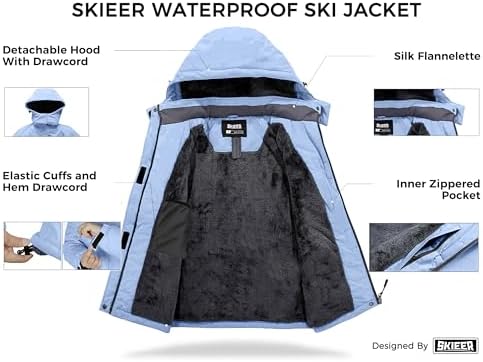 Women's Ski Jacket Waterproof Windproof Warm Hooded Winter Coat Snow