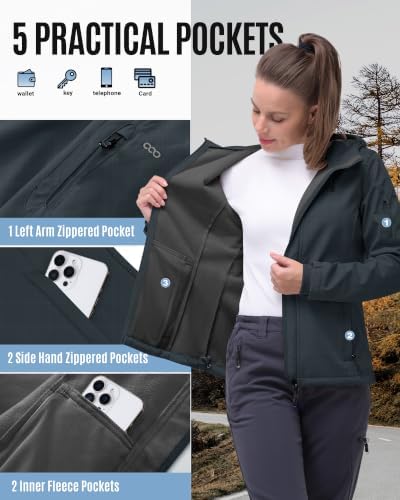 33,000ft Women's Softshell Jacket Waterproof Hooded Fleece Lined Rain Coat