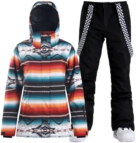 Womens Ski Jacket Pants Set Waterproof Snowboard Snow Pants Hooded