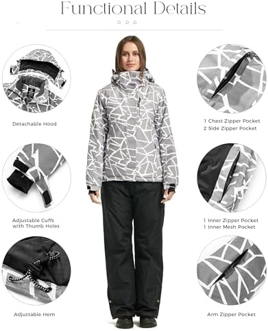Wantdo Women's Waterproof Ski Jacket Colorful Printed Fully Taped Seams Rain Coat Warm Winter Parka