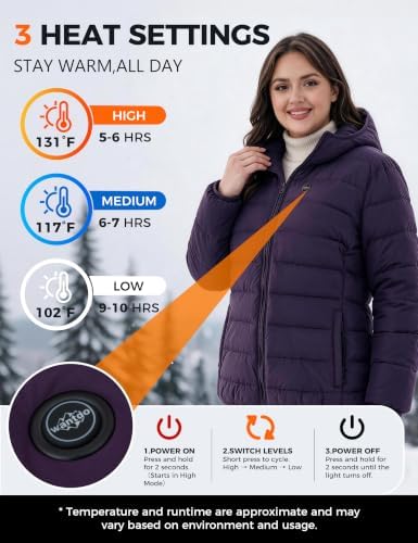 wantdo Heated Jackets for Women Plus Size Heated Coats with Battery Pack