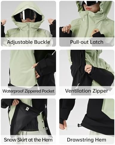 Womens Snowboard Jacket 3L Baggy Anorak Ski Pullover Hoodie