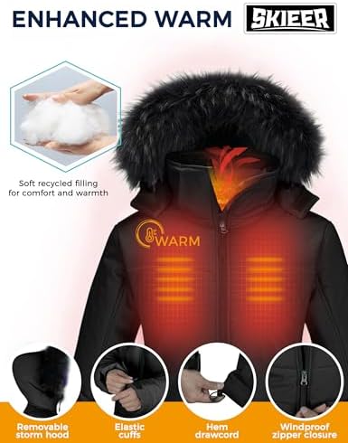 Women's Ski Jacket Waterproof Warm Puffer Thick Hooded Winter Coat