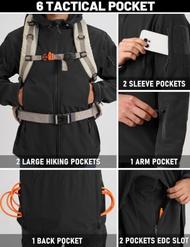 TACVASEN Men's Fleece Softshell Jacket Waterproof Winter Tactical Hooded