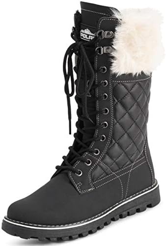 POLAR Womens Faux Fur Warm Thermal Waterproof Outdoor Walking Snow Winter Rubber Sole Calf Boots