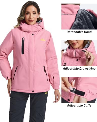 TACVASEN Women's Waterproof Winter Jacket Ski Hooded Insulated Jacket Fleece Warm Snow Outdoor Rain Windbreaker