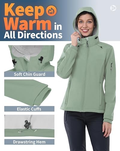 Outdoor Ventures Women's Softshell Jacket Fleece Lined Waterproof Rain Coat