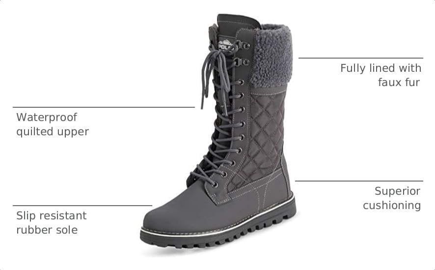POLAR Womens Faux Fur Warm Thermal Waterproof Outdoor Walking Snow Winter Rubber Sole Calf Boots