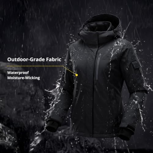 CAMEL CROWN Women's Ski Jacket Waterproof Warm Coat Winter Fleece Snow Coat Hooded Snowboarding Jacket