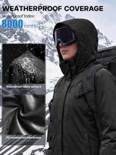 FREE SOLDIER Women's Waterproof Ski Snow Jacket Fleece Lined Warm Winter Rain Jacket with Hood Fully Taped Seams