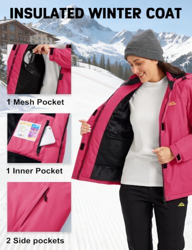 MAGCOMSEN Women's Winter Coats Waterproof Ski Snow Warm Fleece Lined Jacket