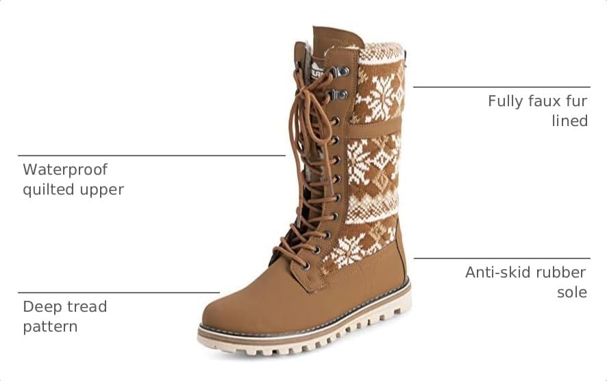 POLAR Womens Faux Fur Warm Thermal Waterproof Outdoor Walking Snow Winter Rubber Sole Calf Boots