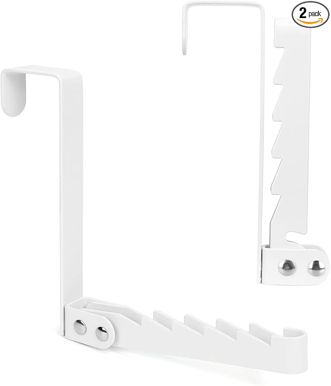 FYY Over The Door Hooks Hanger, 2 Pack Collapsible Folding Over The Door Organizer Rack Space Saving Hanging Storage Hanger for Clothes, Coats, Towels for Bedroom Bathroom White