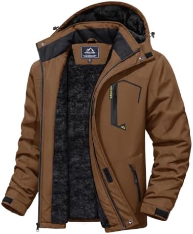 MAGCOMSEN Men's Winter Coats Water Resistant Ski Snow Jacket Warm Fleece Jacket Parka Raincoats With Hood Multi-Pockets