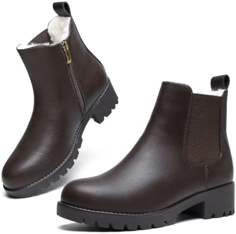 Chelsea Boots Women Winter Boots Fur Lined Chunky Lug Sole Ankle Booties