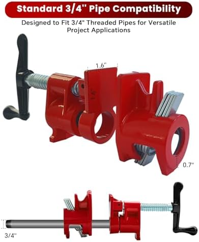 ATPEAM 6 Pack 3/4'' Pipe Clamps for Woodworking Pipe Clamp Fixture