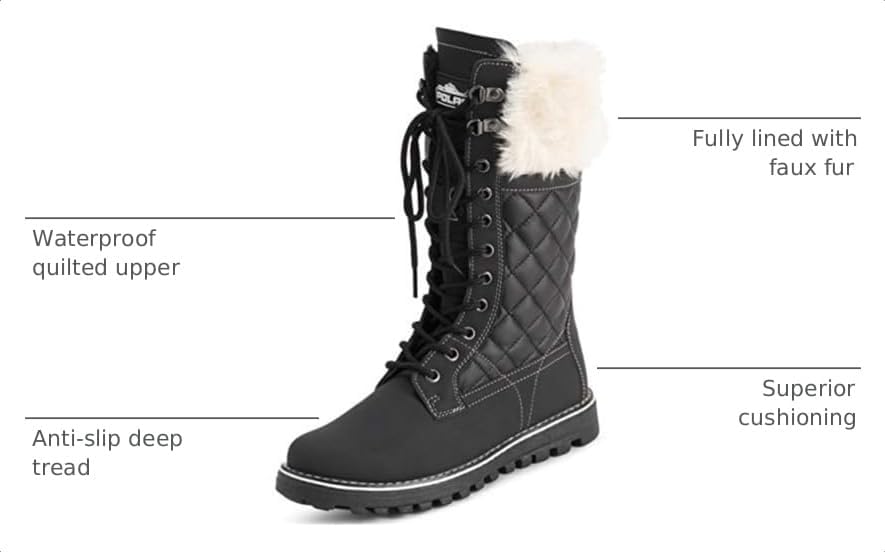 POLAR Womens Faux Fur Warm Thermal Waterproof Outdoor Walking Snow Winter Rubber Sole Calf Boots