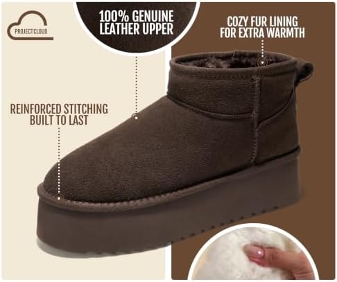 Project Cloud 100% Genuine Leather Ankle Boots for Women Platform Boots