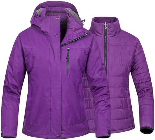 Women's 3 In 1 Waterproof Ski Jacket Windproof Snowboarding Jacket Warm Winter Snow Coat Raincoat