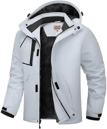 WULFUL Men's Waterproof Ski Jacket Warm Winter Coats Windproof Winter Jackets for Men Fleece Lined Windbreaker with Hood