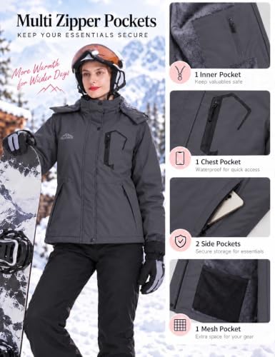 ELLSWOS Womens Winter Coats Waterproof Ski Jacket Warm Snow Raincoat